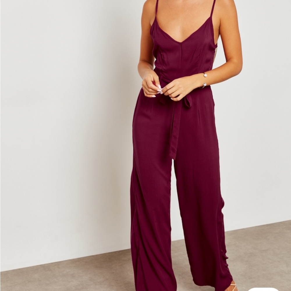 Dark maroon pink cami tie Jumpsuit